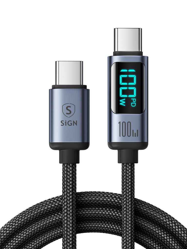 SiGN USB-C to USB-C Cable 100W with Display, 2m - Black