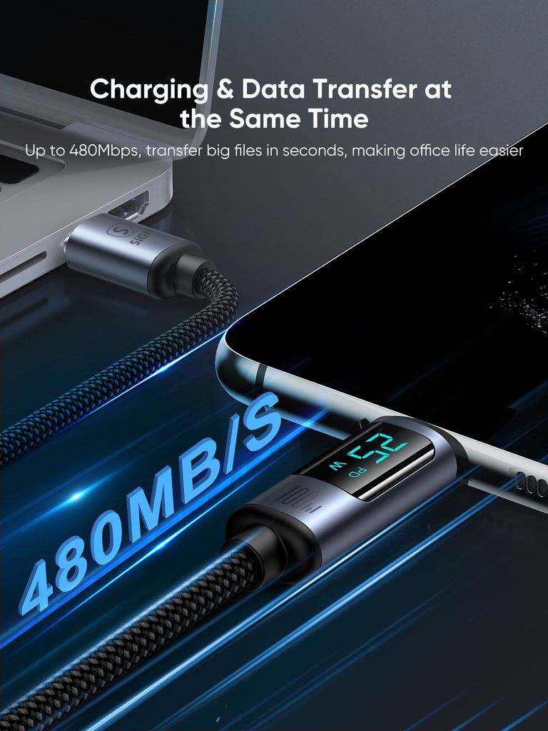 SiGN USB-C to USB-C Cable 100W with Display, 2m - Black