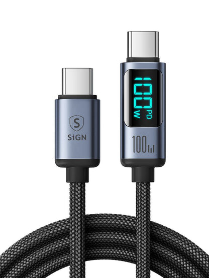 SiGN USB-C to USB-C Cable 100W with Display, 2m - Black