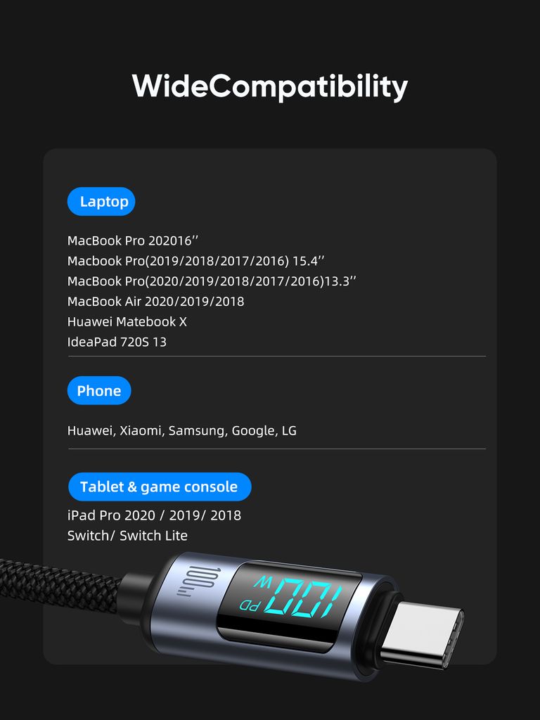 SiGN USB-C to USB-C Cable 100W with Display, 2m - Black